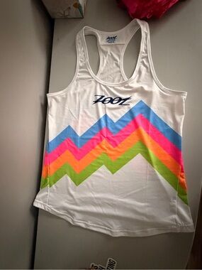 Zoot Women's White Racerback Tank with Multicolor Chevron